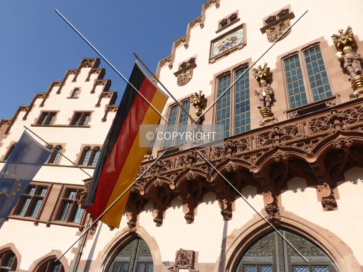 Historic facade and flags