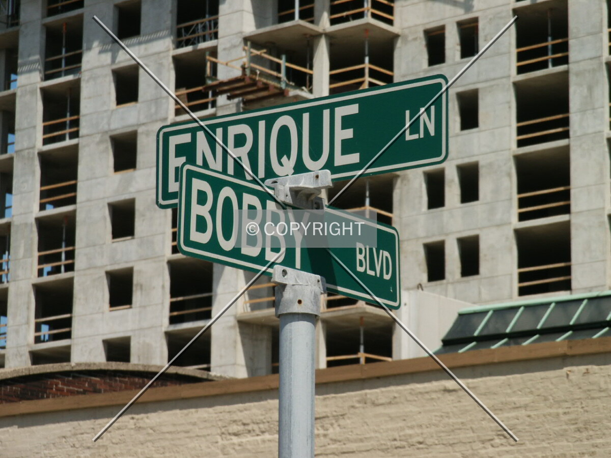 West wall behind fake street sign