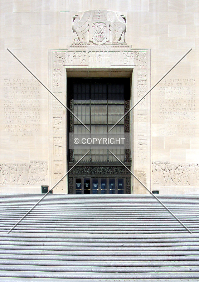 Looking up the front steps towards the main entrance
