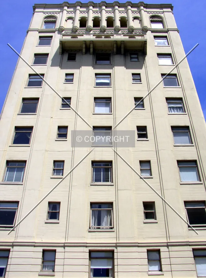 Looking up the western facade from Jones Street