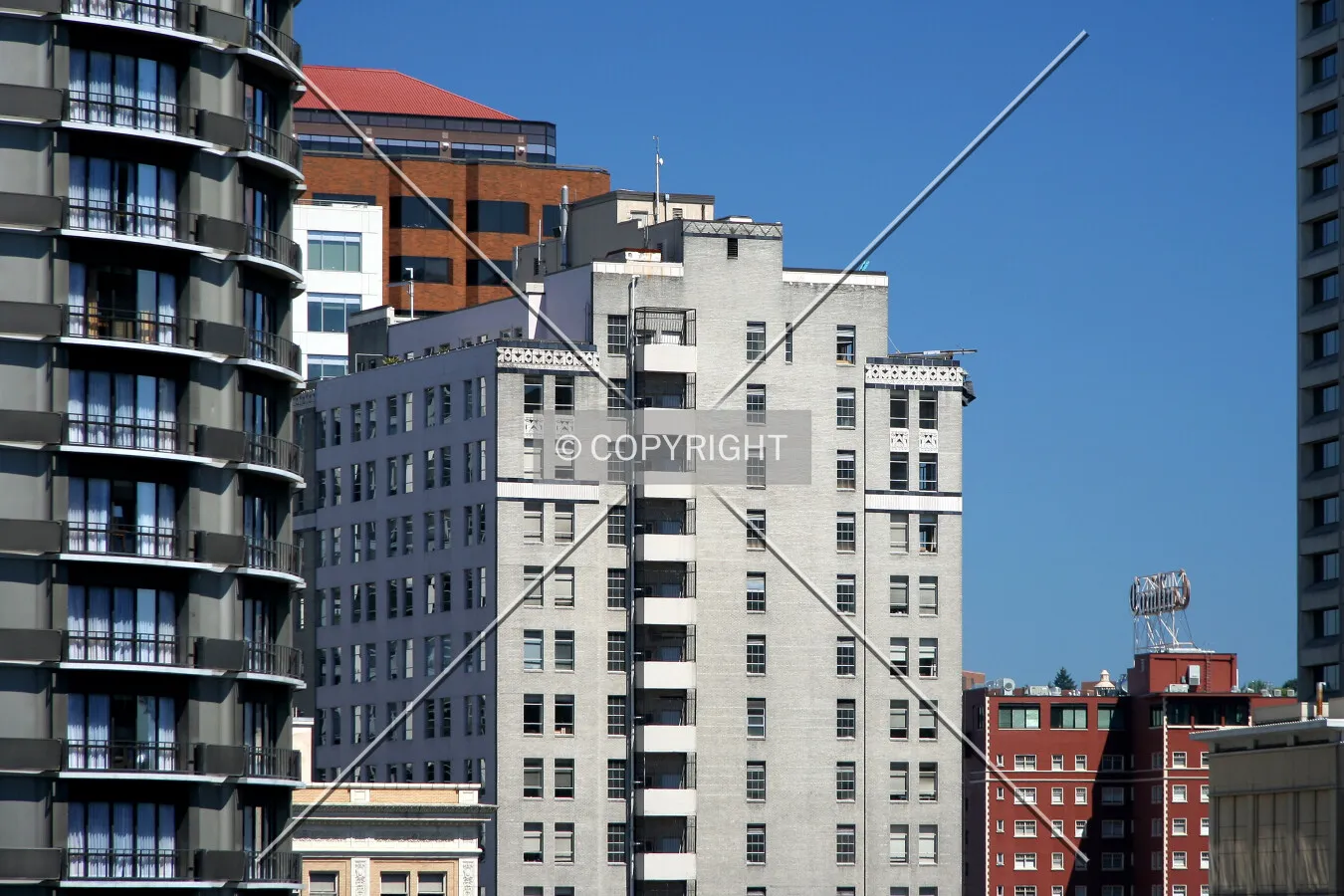 Distant view of the top floors