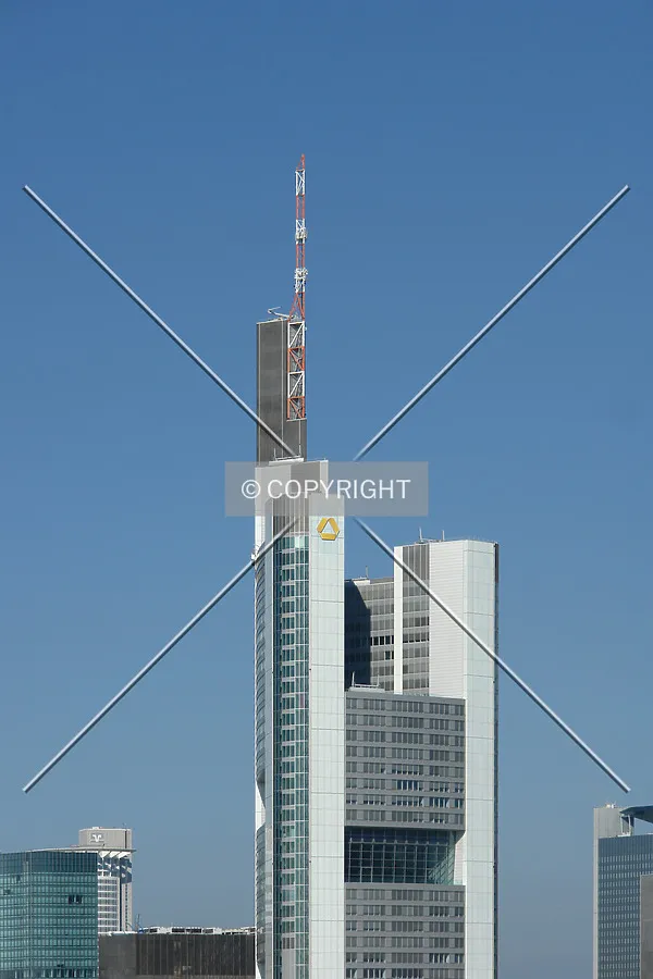The Commerzbank Tower in Frankfurt including the framed mast at the top