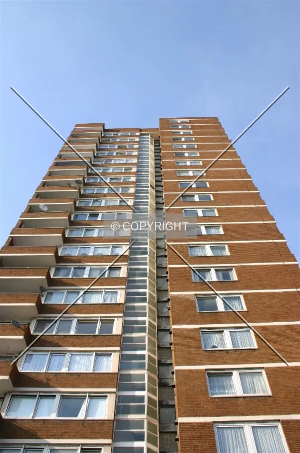 Looking up at the façade