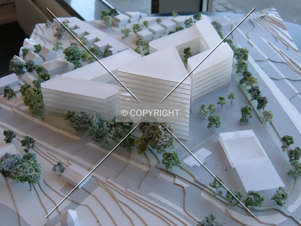 Model displayed at Plan og Bygningsetaten. Bjerke Studentheim and proposed new residential buildings