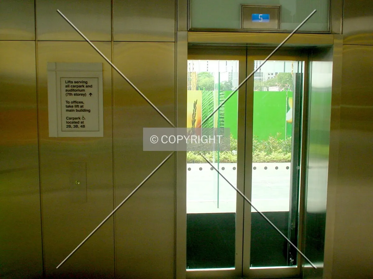 Exterior glass elevators at the Ground Floor landing