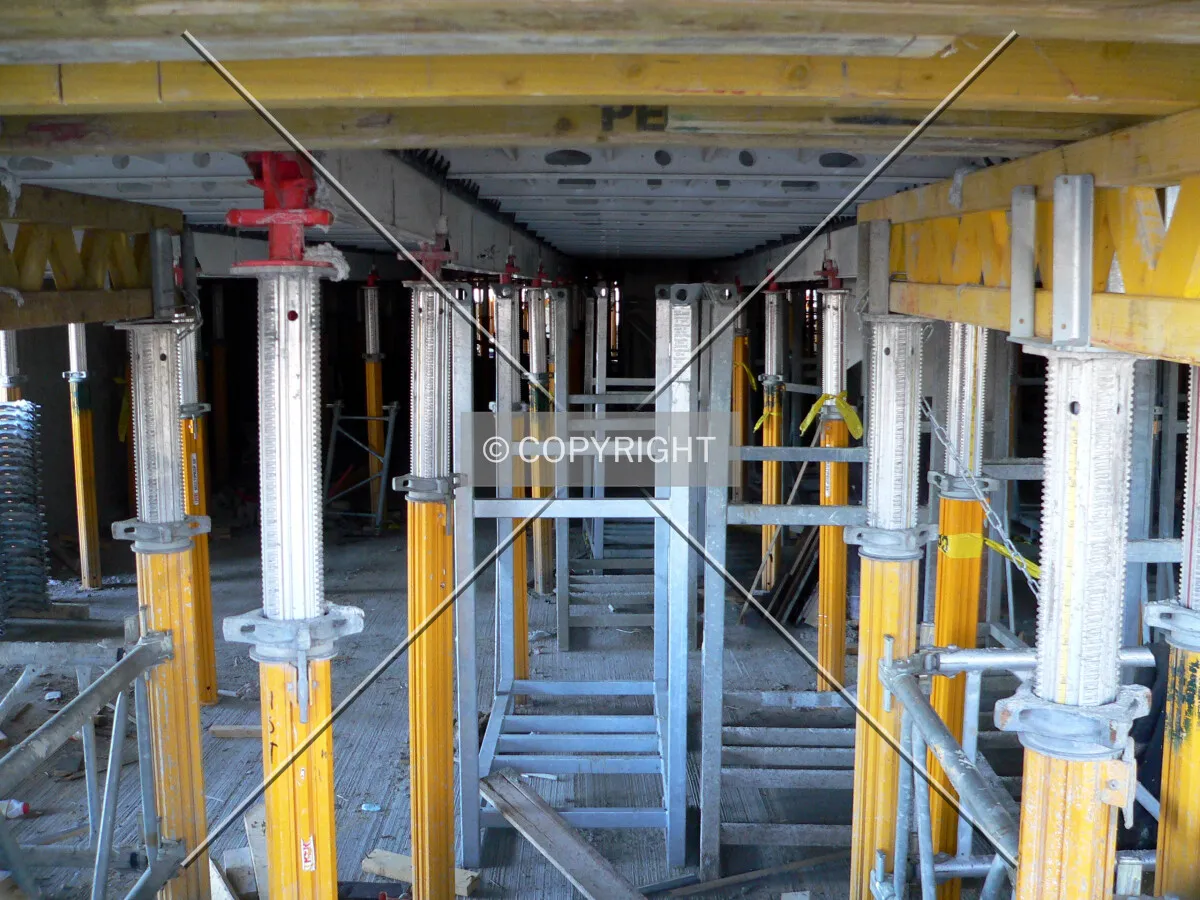 View through scaffolding and support structures