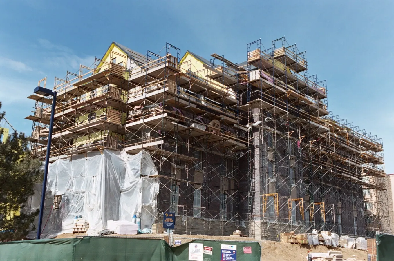 Southeast corner covered in scaffolding