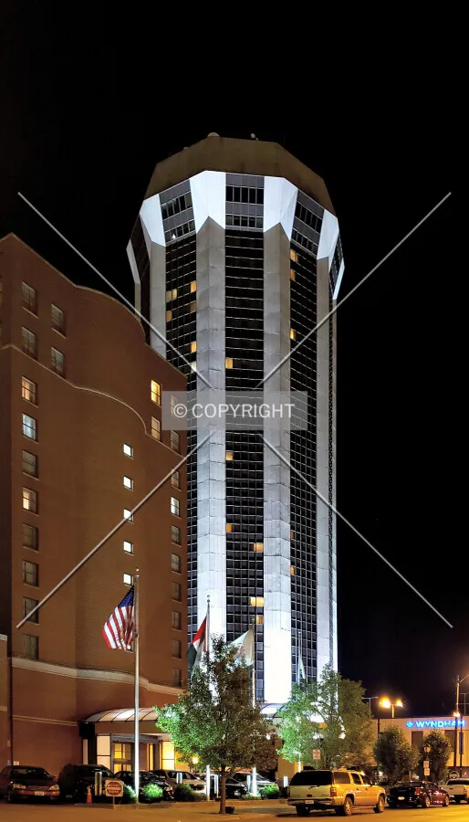 View from the northwest at night; August 5, 2019