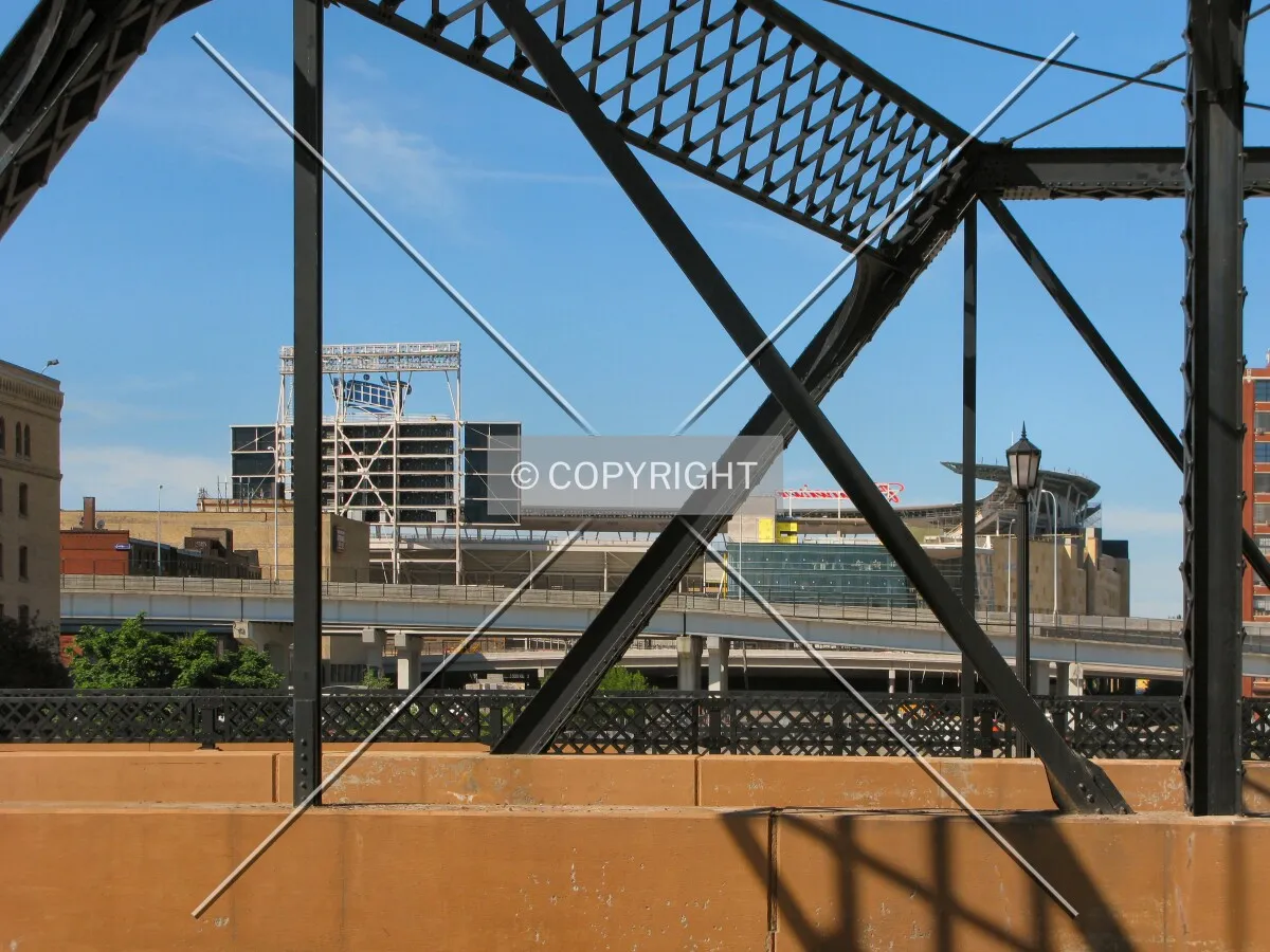 Distant view to the southwest from the Washington Avenue bridge over the Burlington Northern Santa Fe tracks