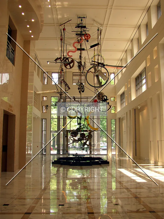 Jean Tinguely's “Cascade” hanging sculpture in the main lobby