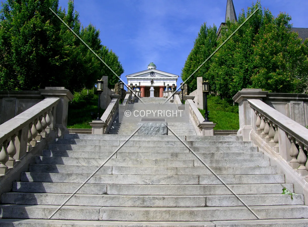 Looking up from the first landing from the east