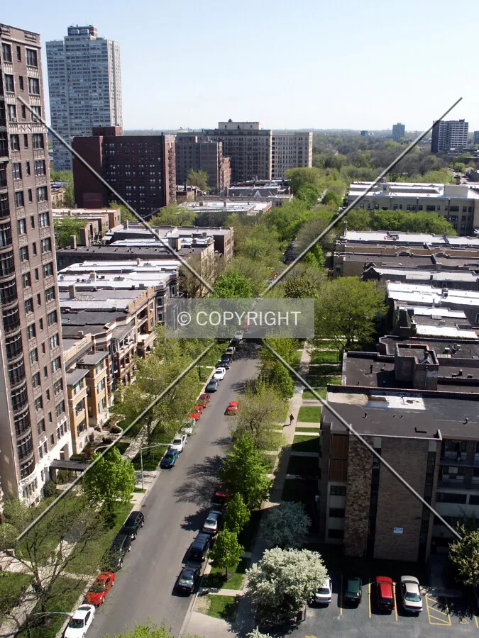 Looking south through Hyde Park from Cornell Towers