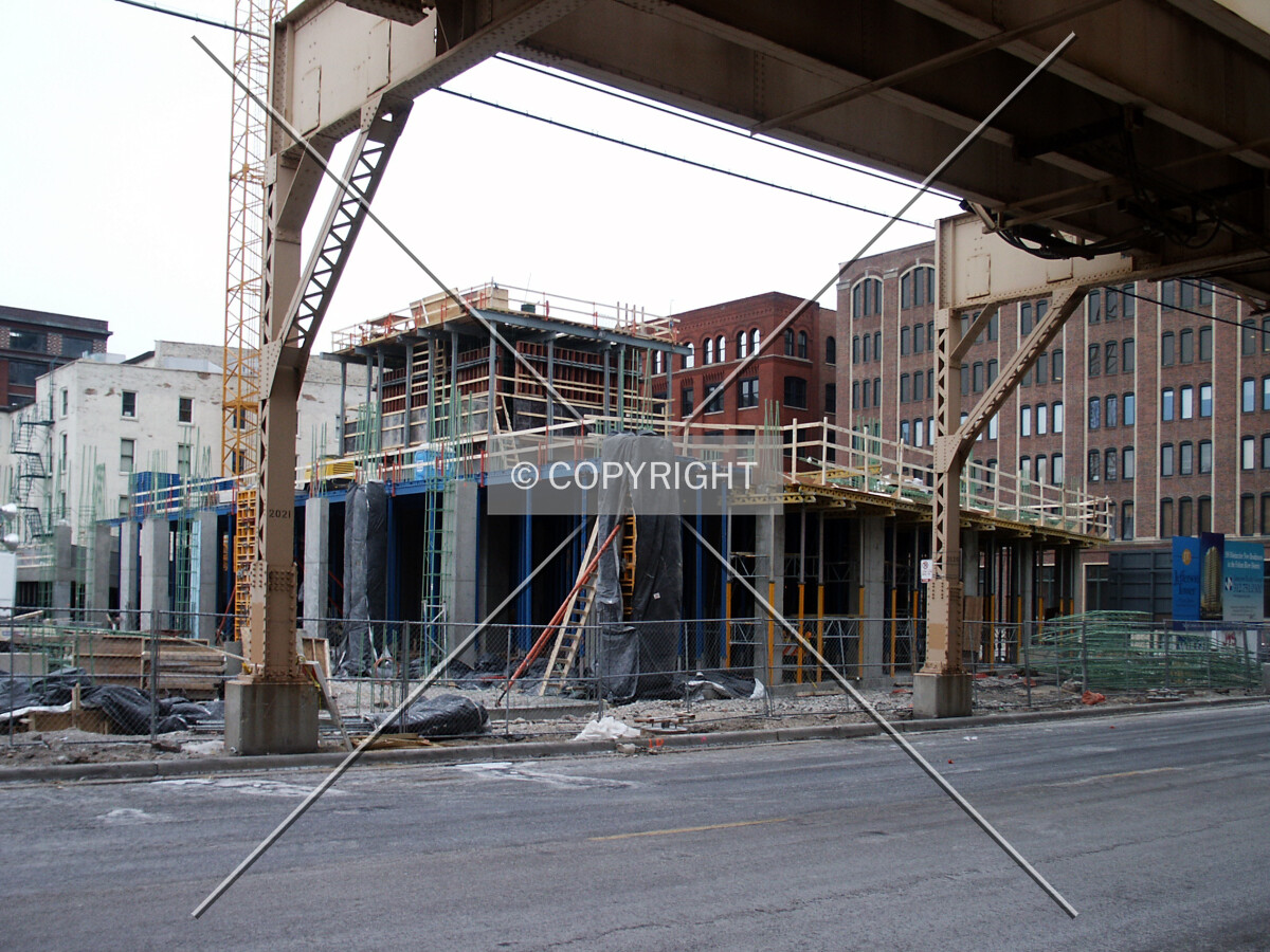 Looking under the el tracks from the southwest