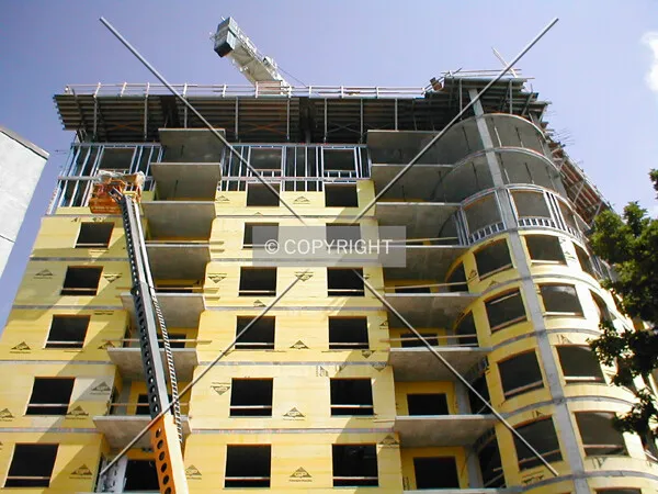 Exterior elevation low angle exposing corner units