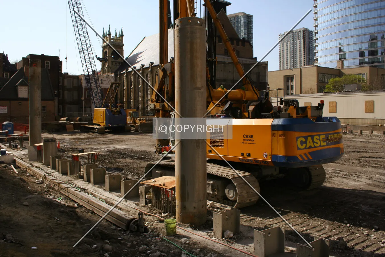 Retention piles along the southern edge of the site