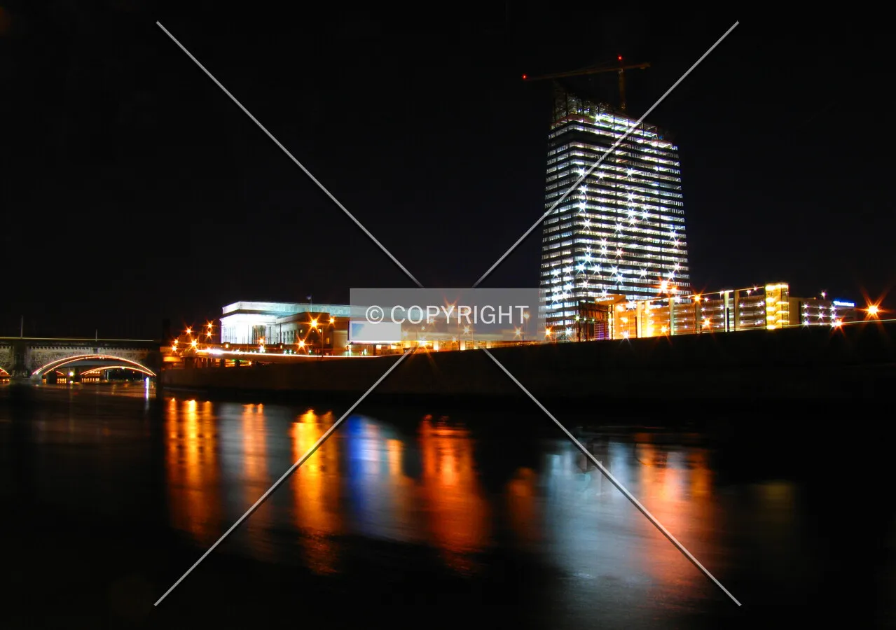 From the northeast, reflected in the Schuylkill River