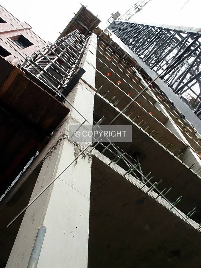 Looking up the southwest corner and the tower crane