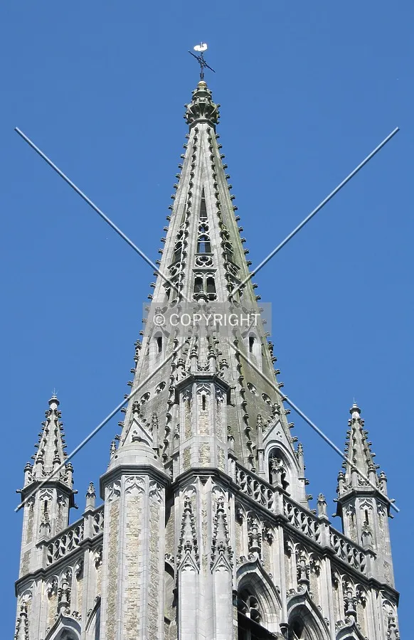 Southeastern view of the top of the main tower