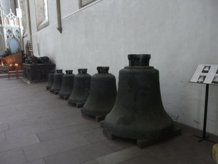 Bells lined up in Marienkirche Bielefeld