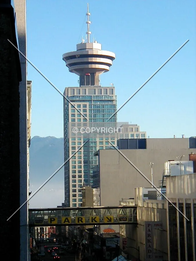 View north up Seymour Street with Mount Seymour in the distance