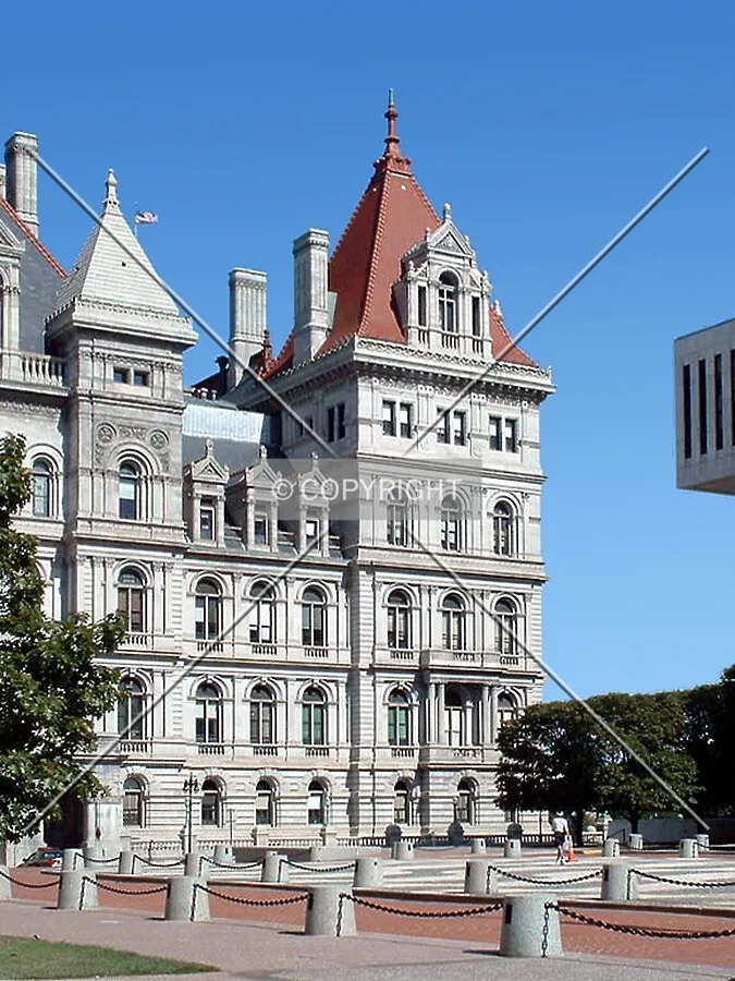 View from the west of the building's southern corner tower