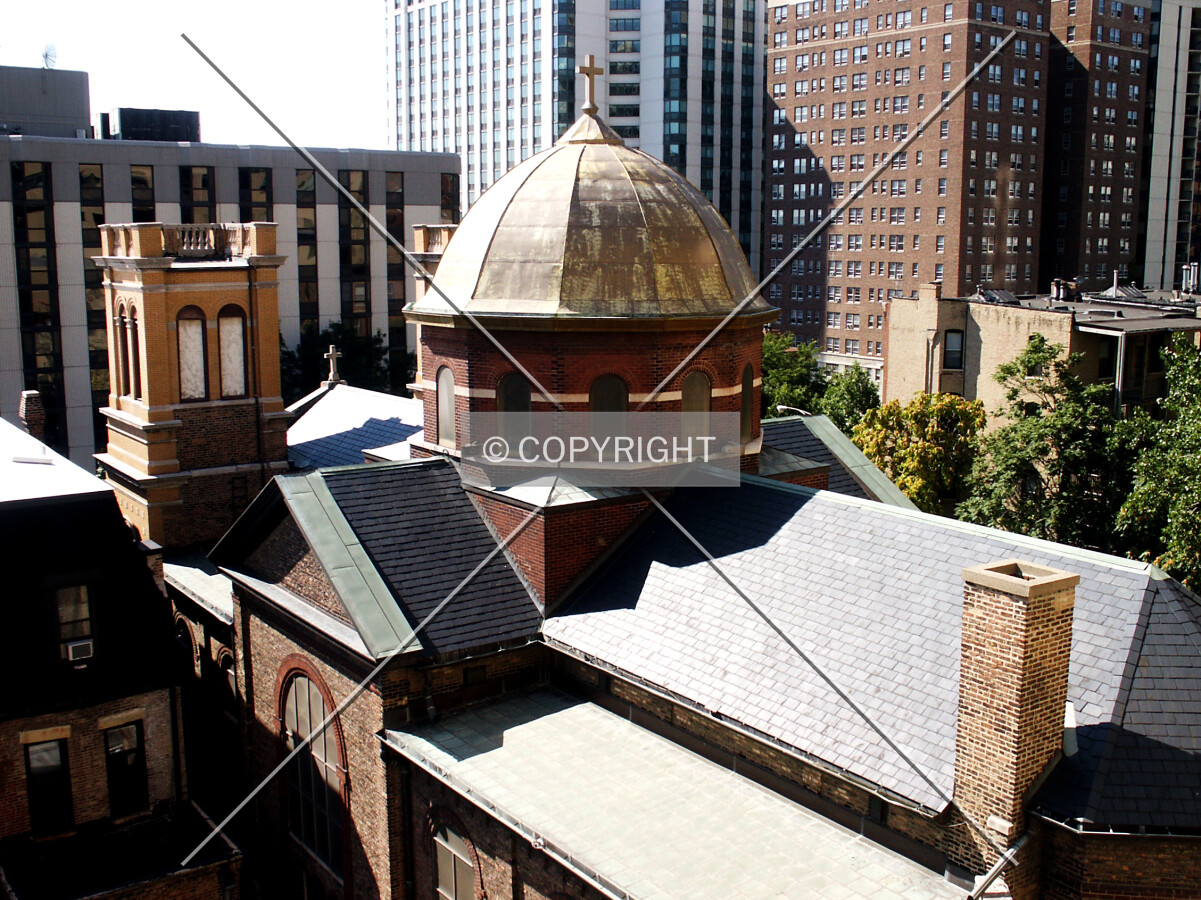 Overhead view from the southeast
