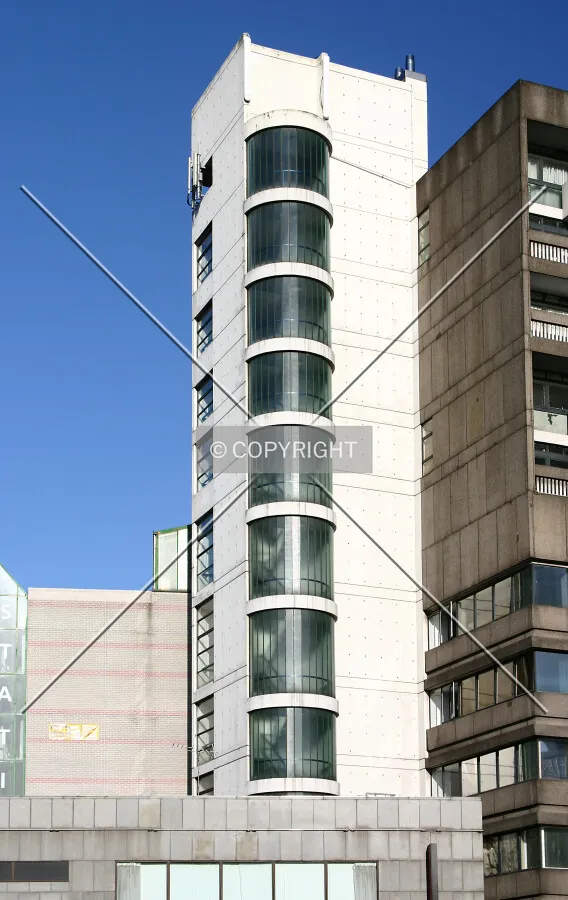 View west of the stair tower from Avenue Road