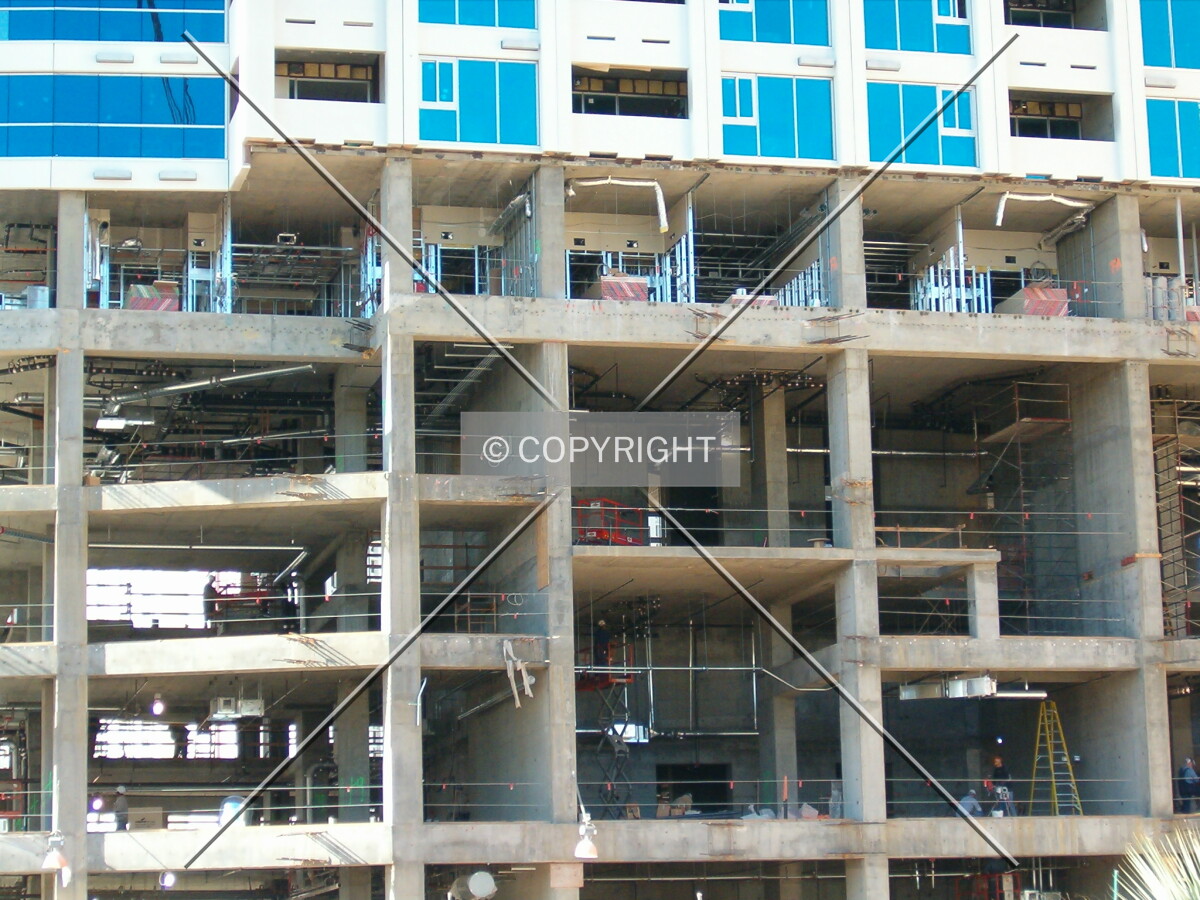 Close-up of construction on lower floors