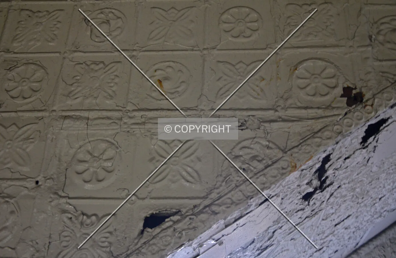 Decorative wall covering on the exterior of the old station house stairway; March 7, 2015.