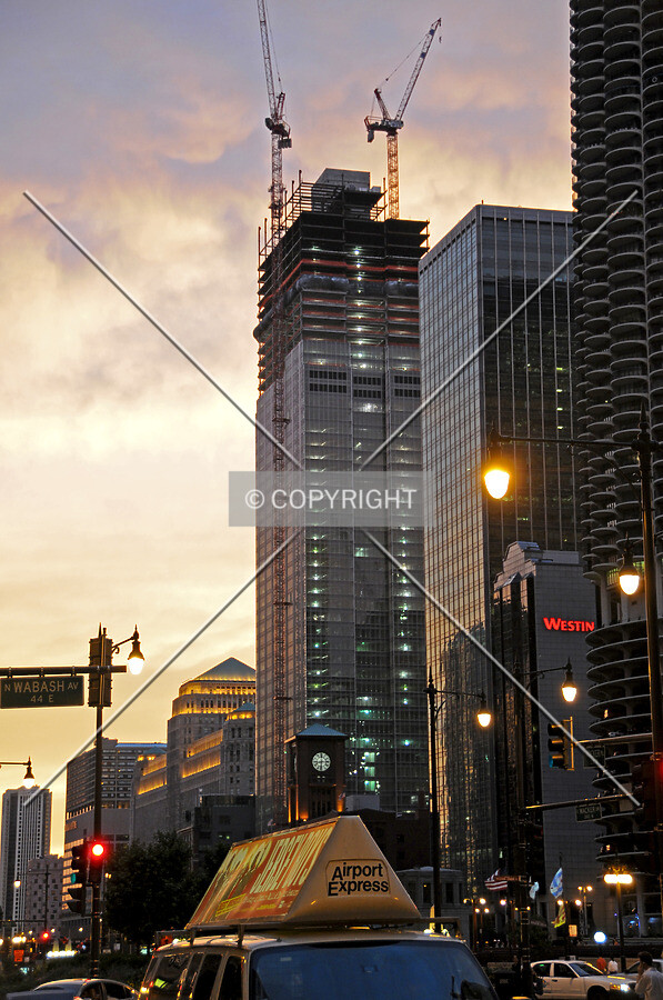 Looking west from the intersection of Wacker Drive and Wabash Avenue