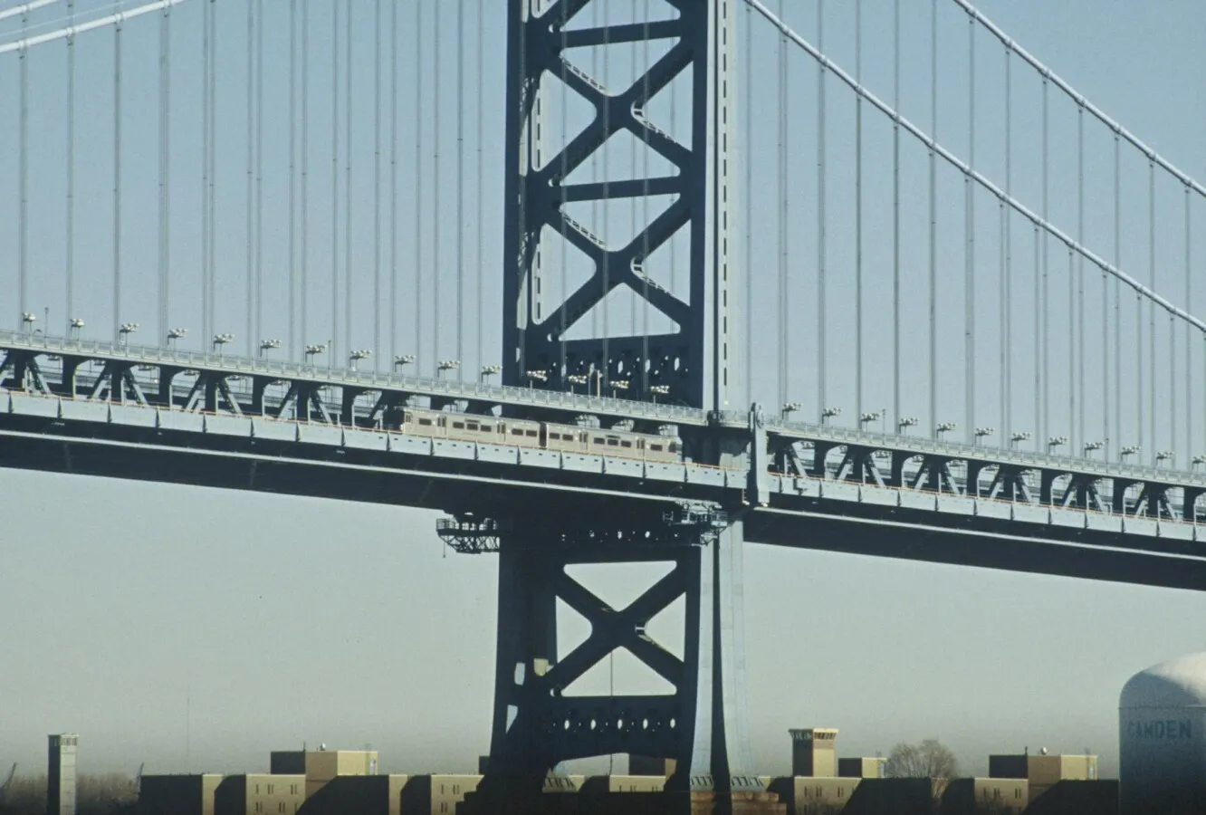 View of the bridge with a train on the lower level