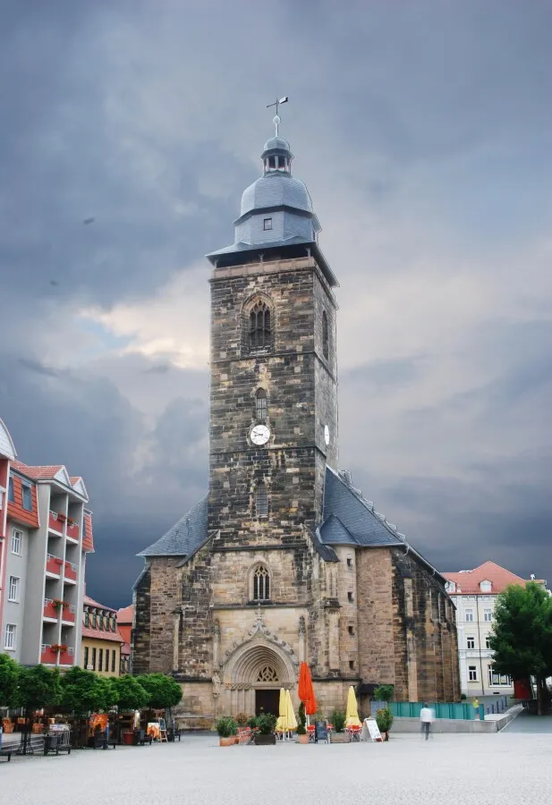 Dark tower against dark sky