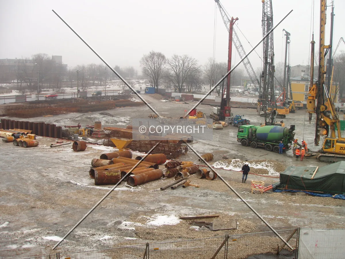 Southwest side view of central part of construction site