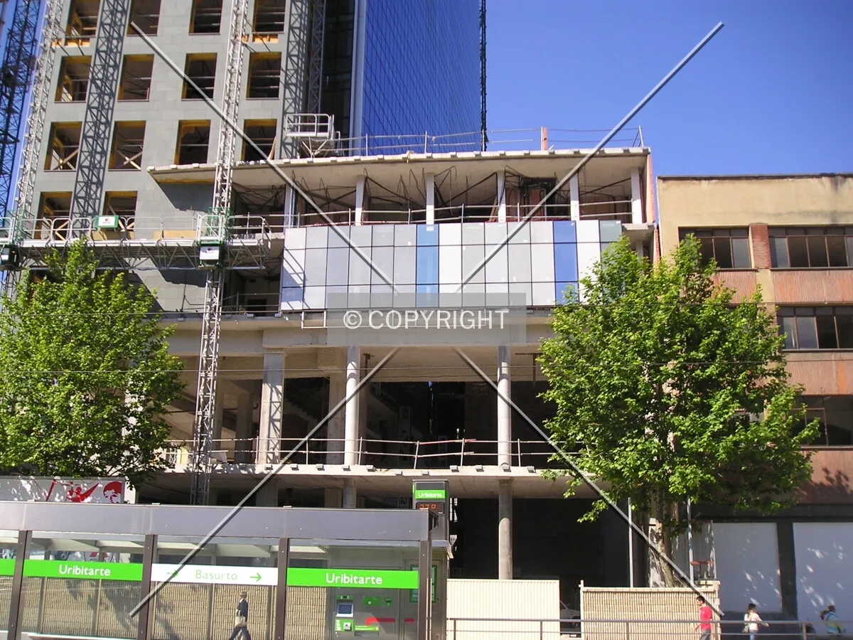 First glass panels at the side facade