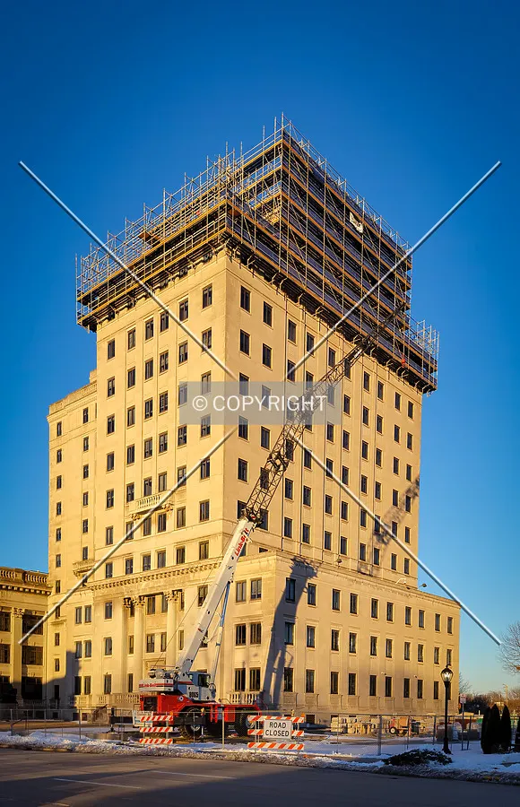 From the southwest during restoration; February 9, 2022