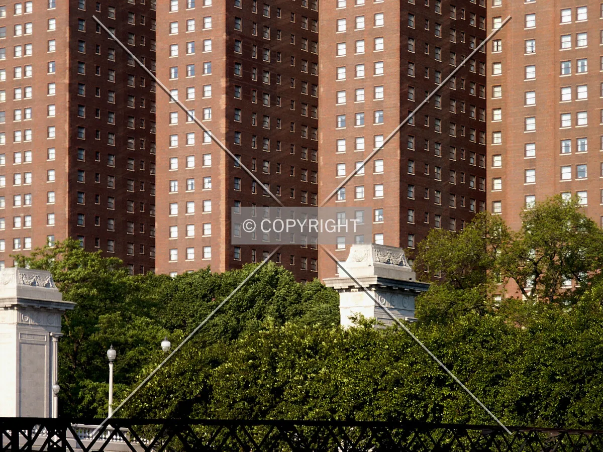 Wings and courtyards over the Grant Park treetops