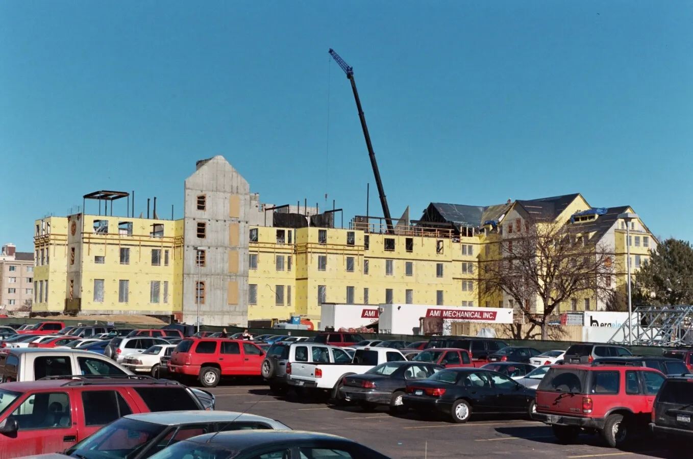 Looking northeast across the parking lot