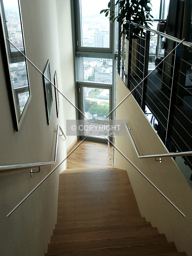 Stairway between the two levels of the fitness center