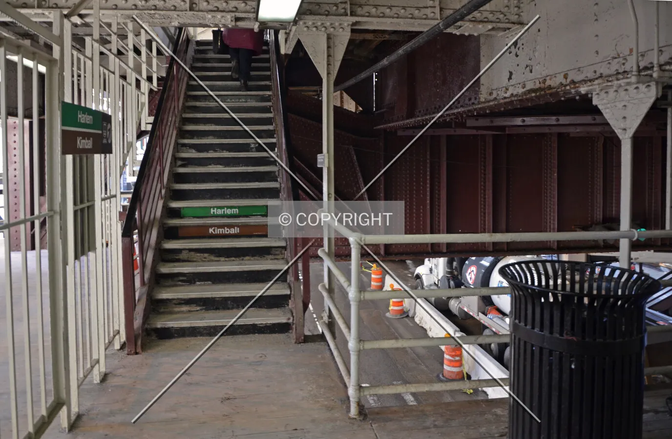 Stairway connecting eastern platform to the mezzanine level; March 7, 2015.