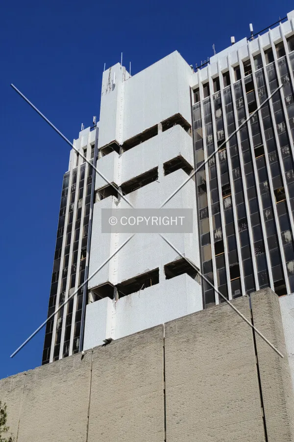 Looking up from the south while being prepped for implosion; October 16, 2021