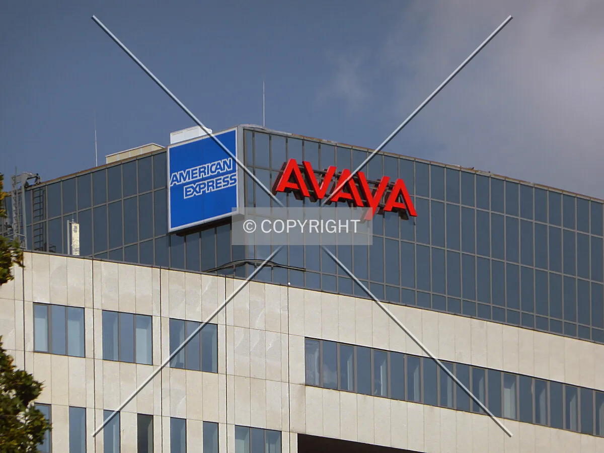 The logos of American Express and Avaya