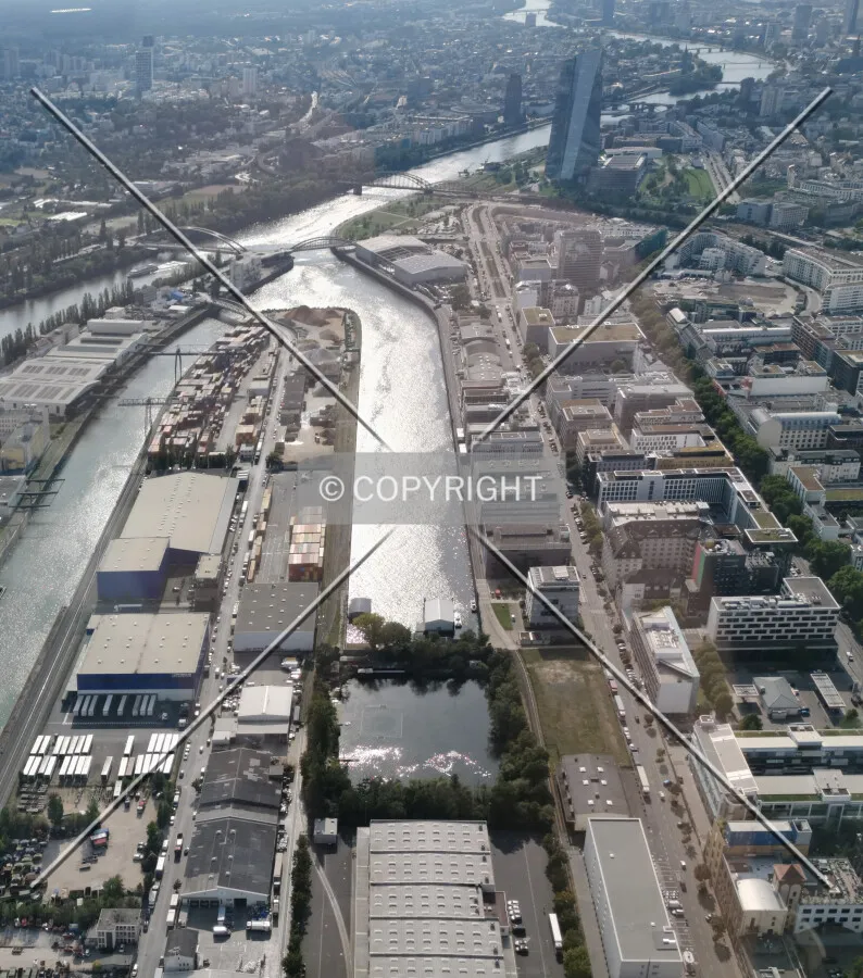 Flight with a helicopter over Frankfurt
