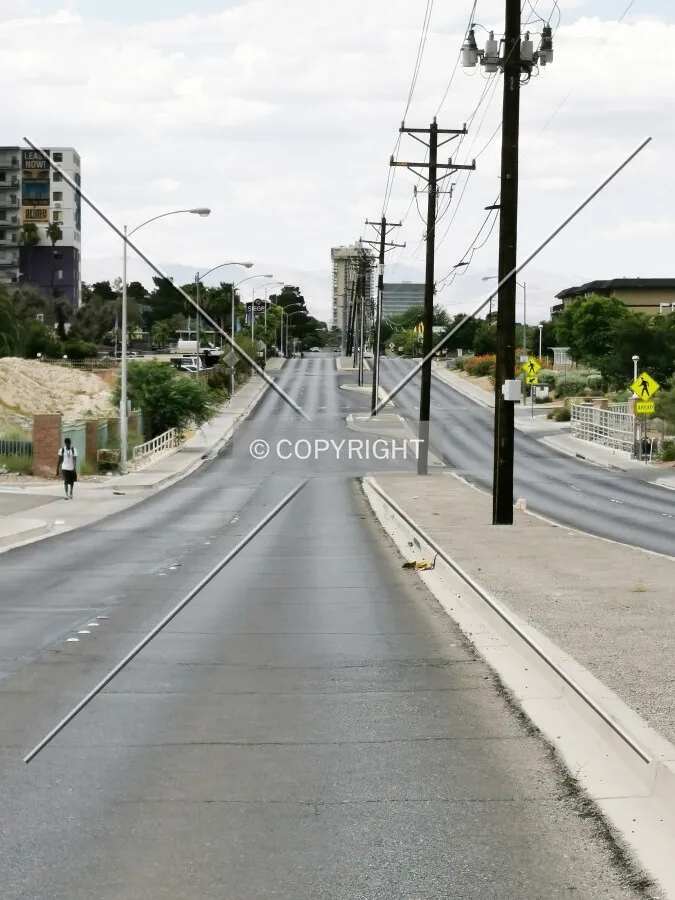 A power line running along a street