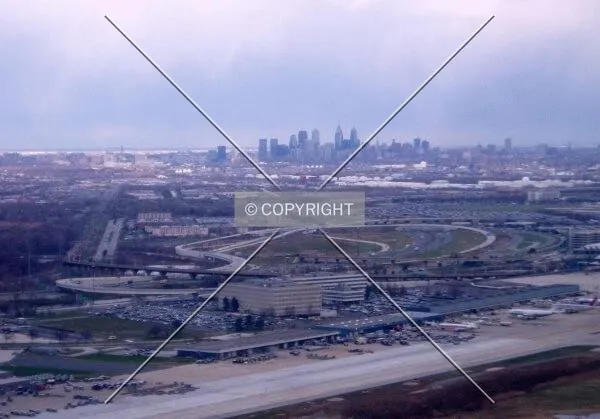 Front to back: Phila Intl Airport, Interstate 95, oil storage tanks, south Philly, Center City