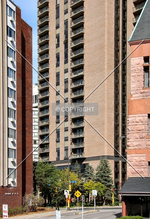 Lower levels from the southeast, framed by Loring Towers and the Wesley Church