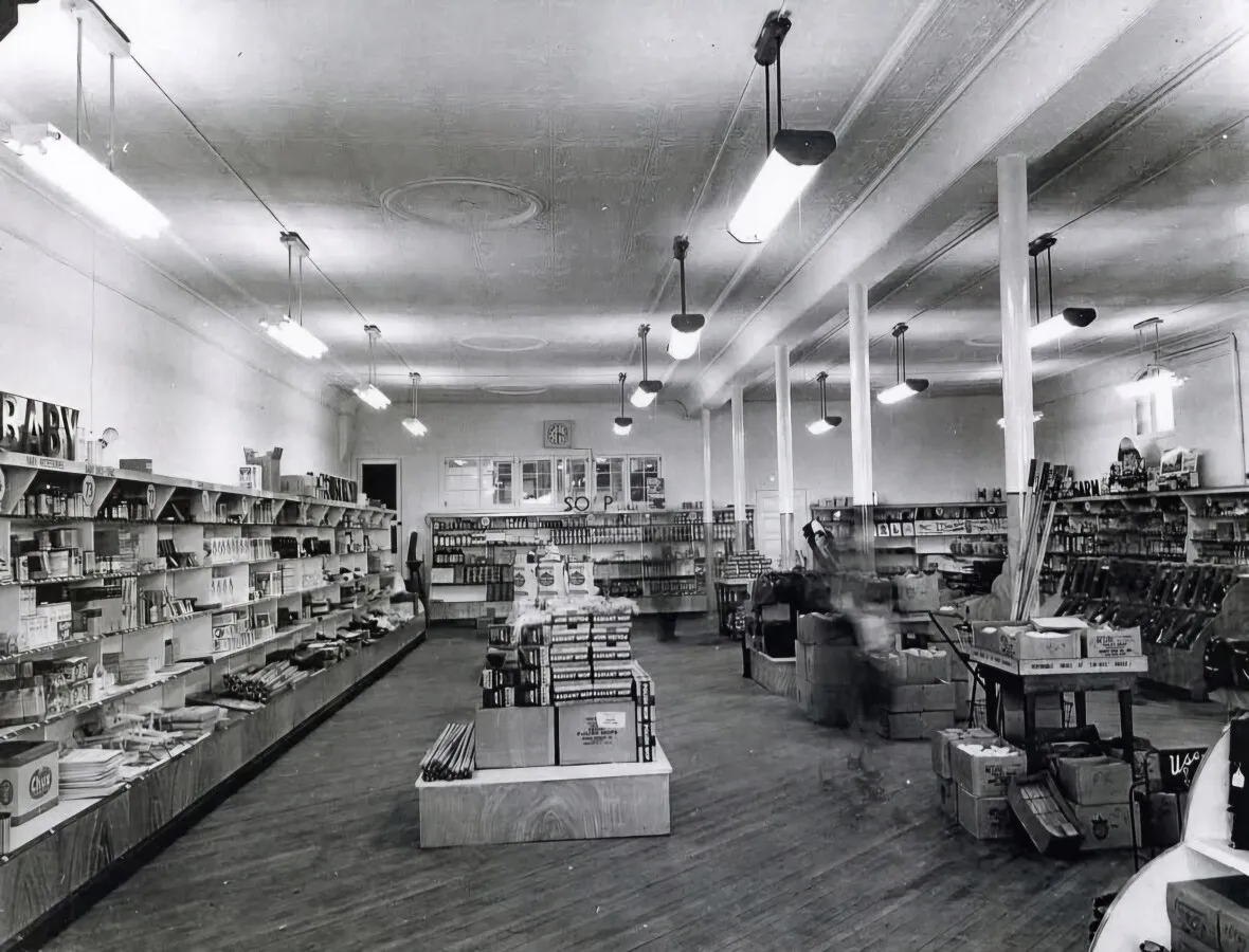 Vintage view of Evans Cut Rite Drugstore