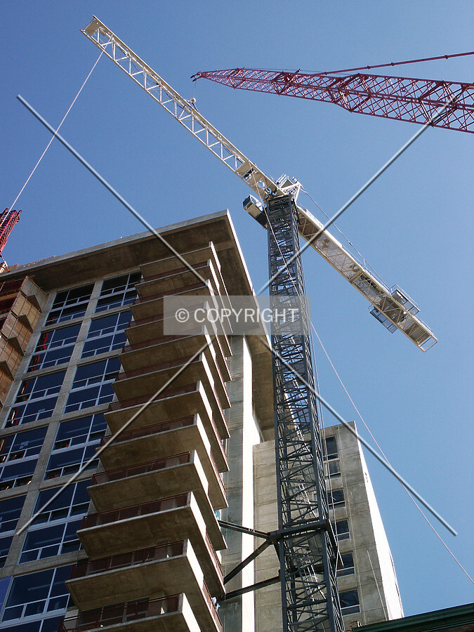 Looking up at the cranes during the tower crane's dismantlement