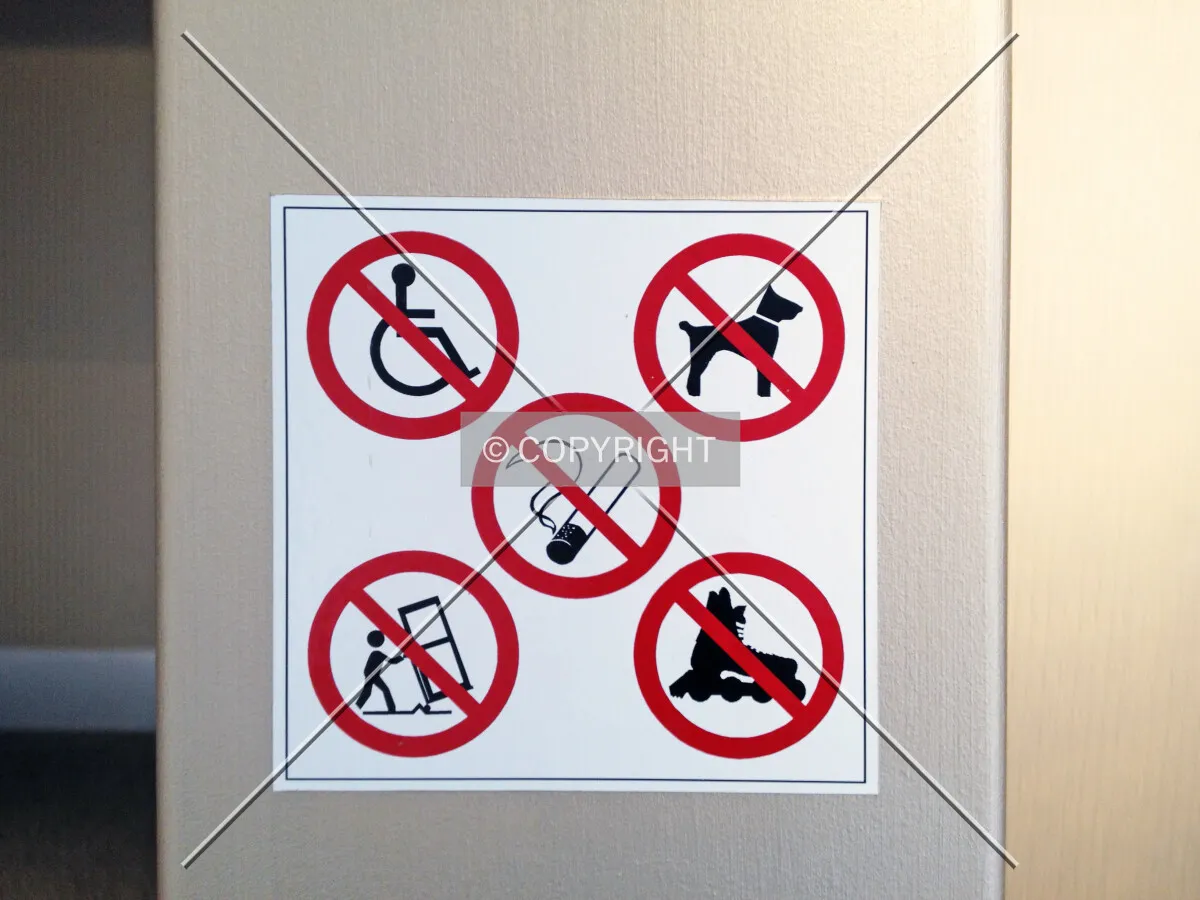 Sign showing that certain things are forbidden when riding a paternoster