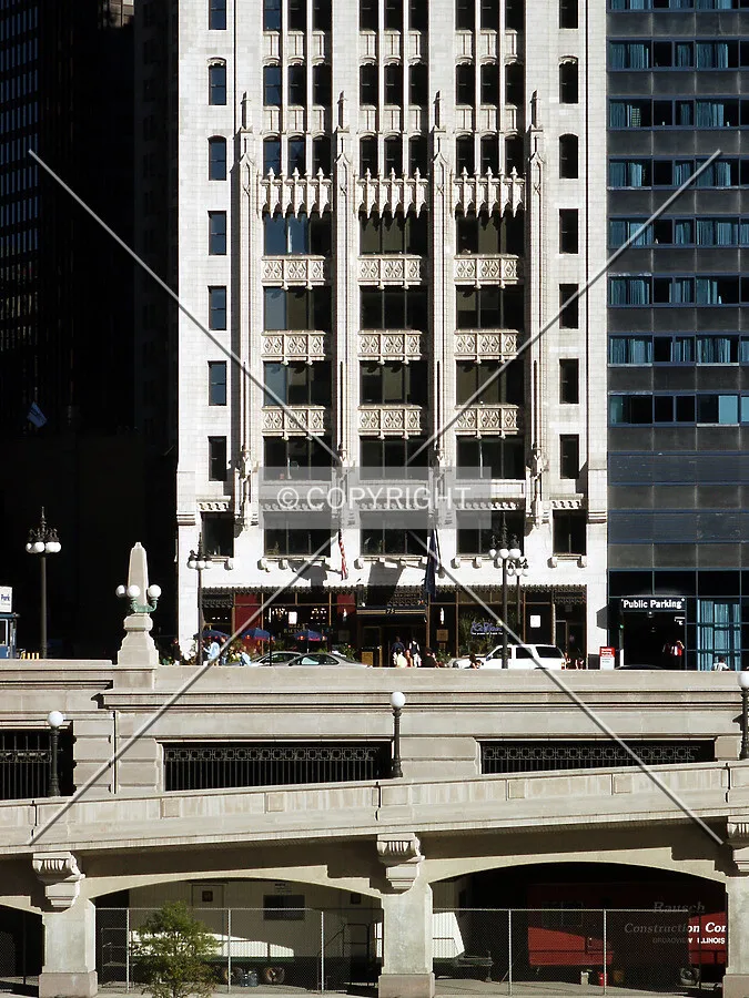 Lower floors seen from across the Chicago River