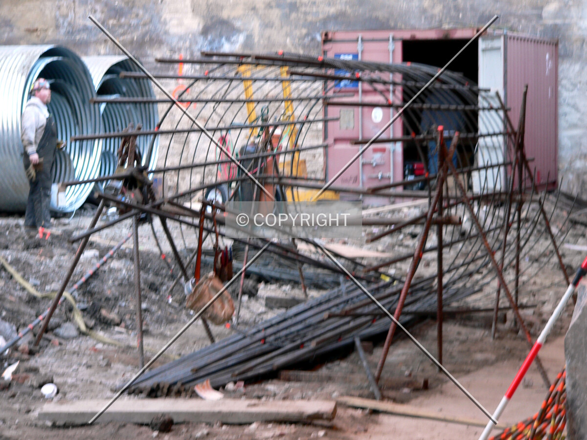 View of a steel rebar cage